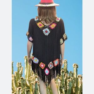 India Boutique Black Crochet Fringe Tunic